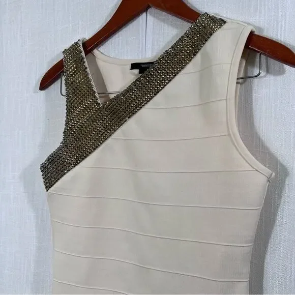 Forever 21 Cream Studded Bodycon Dress Size M - Picture 4 of 12